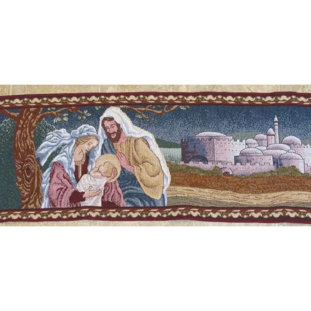 Nativity Scene Tapestry Christmas Table Runner Baby Jesus Holy Family 72 in